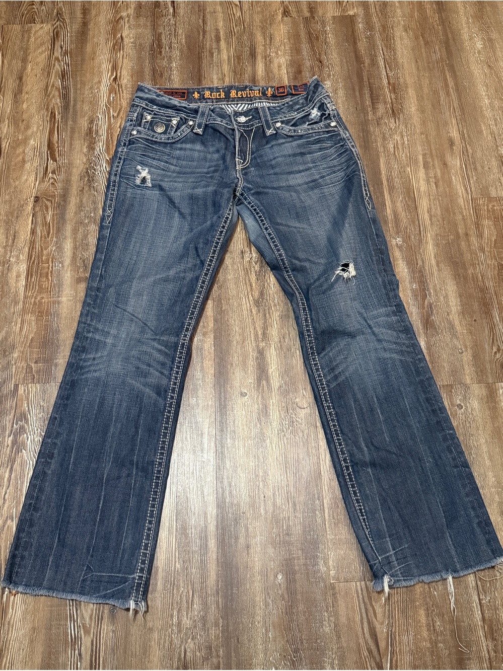 Rock Revival Tori Bootcut Jeans Women's 30 Frayed Hem Distressed Y2K Denim